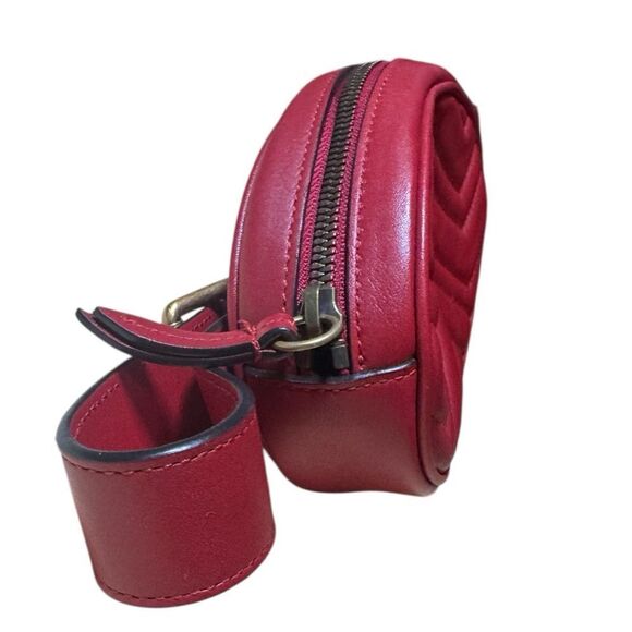 Gucci Red Chevron Quilted Matelasse Leather GG Marmont Waist Belt Bag Auth - Picture 8 of 16